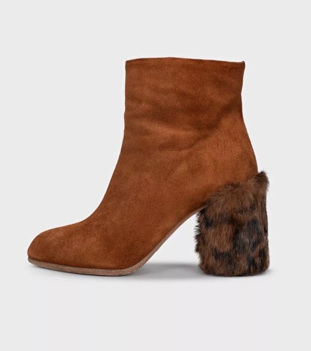 Miu Miu Suede Ankle Boots with Chic Fur Heel, Size 35